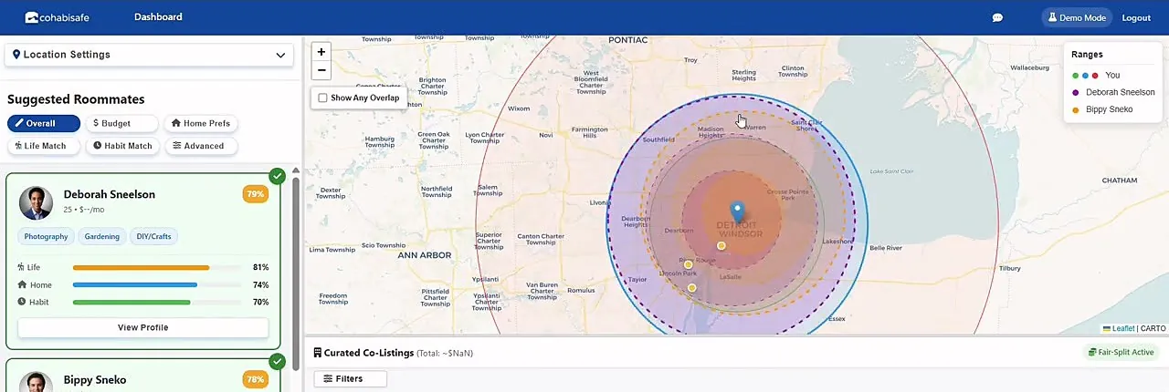 Location radius search